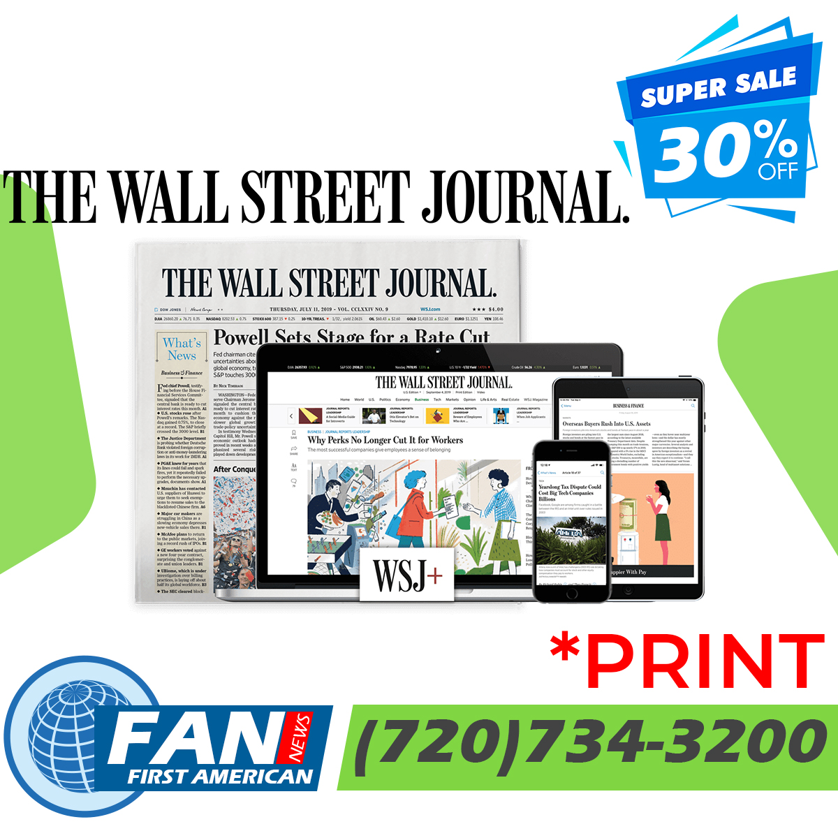 WSJ Print Subscription Delivery 6 Days Week For 1 Year For $285